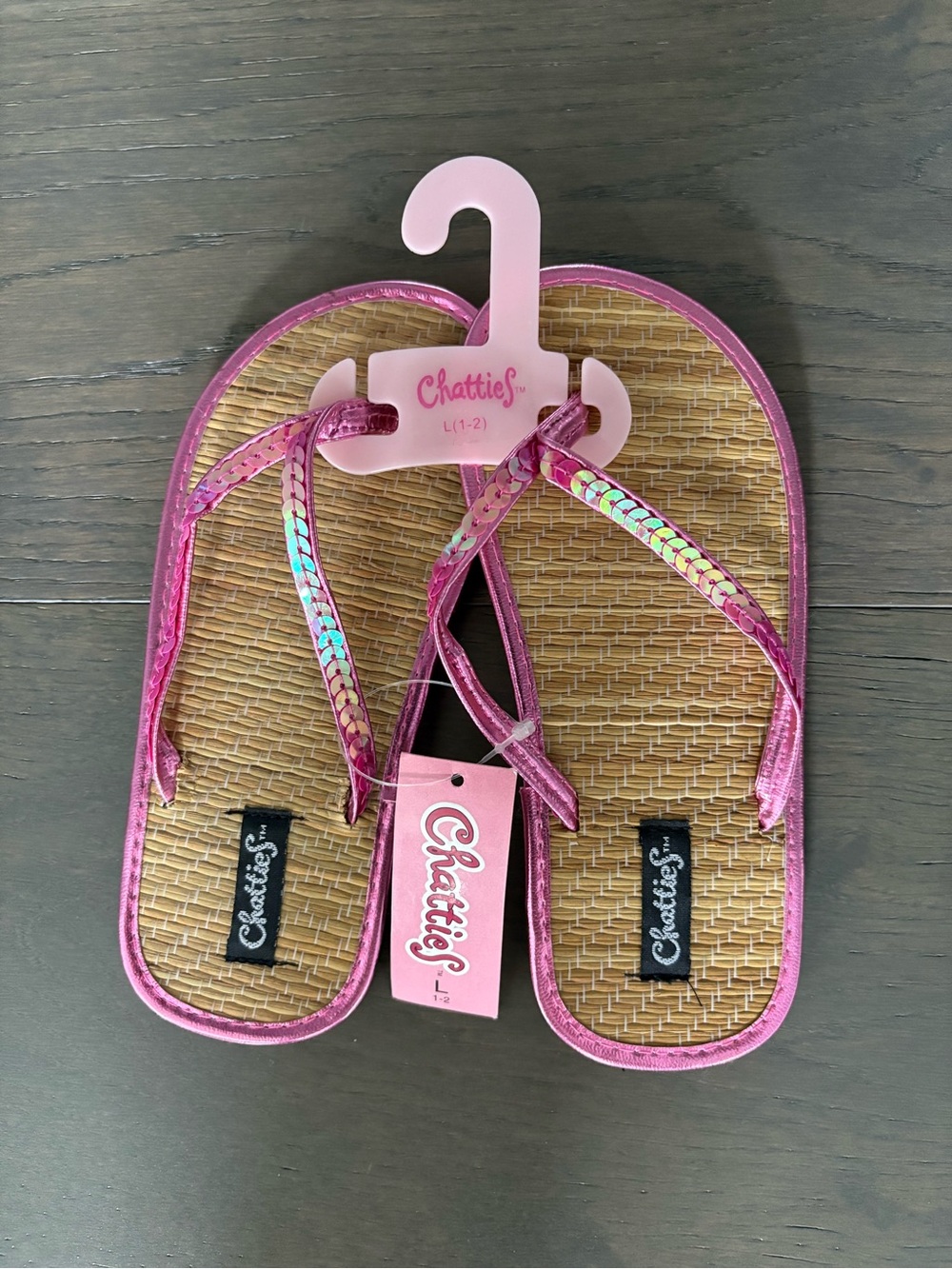 Chatties girls pink beach flip flops sz 1-2 NWT